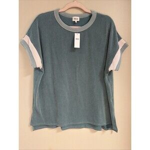 BKE Textured Knit Tee – Size Medium – NWT – Teal Ribbed Short Sleeve Top